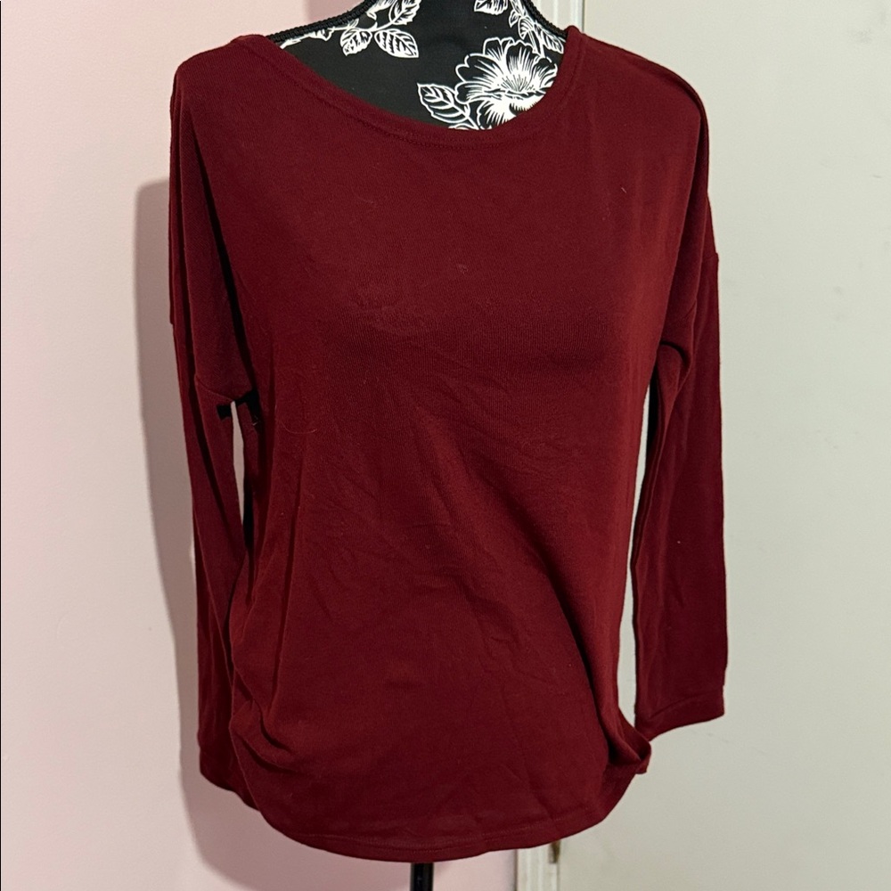Lulu's Deep Red Long Sleeve Blouse